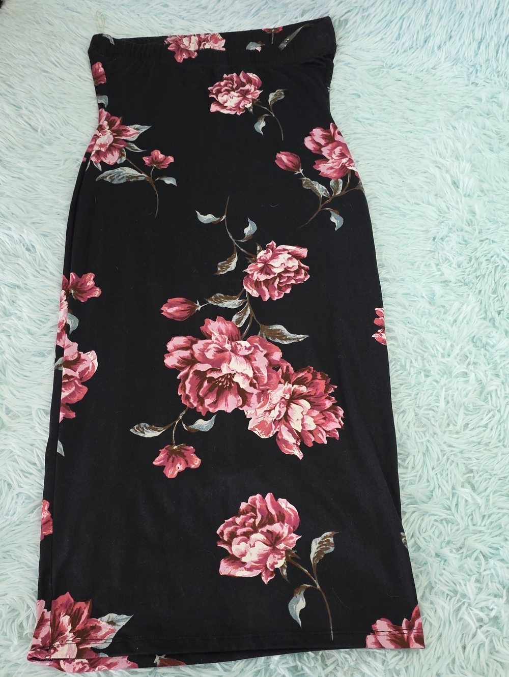 Haute Monde Black Strapless Floral Maxi Dress Size S 90s Grunge Tube Column